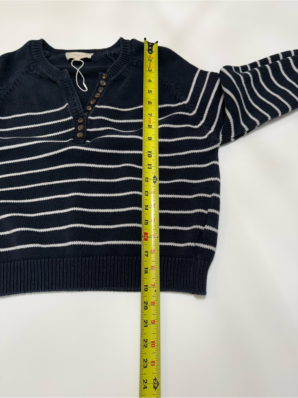 Sezane Navy and White Striped Henley Pullover Size Small - Picture 5 of 7